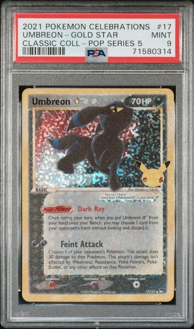 Carta Pokémon Umbreon ☆ · Celebrations: Classic Collection #17 (PSA 9) — pieza única en Moon's Collectibles México