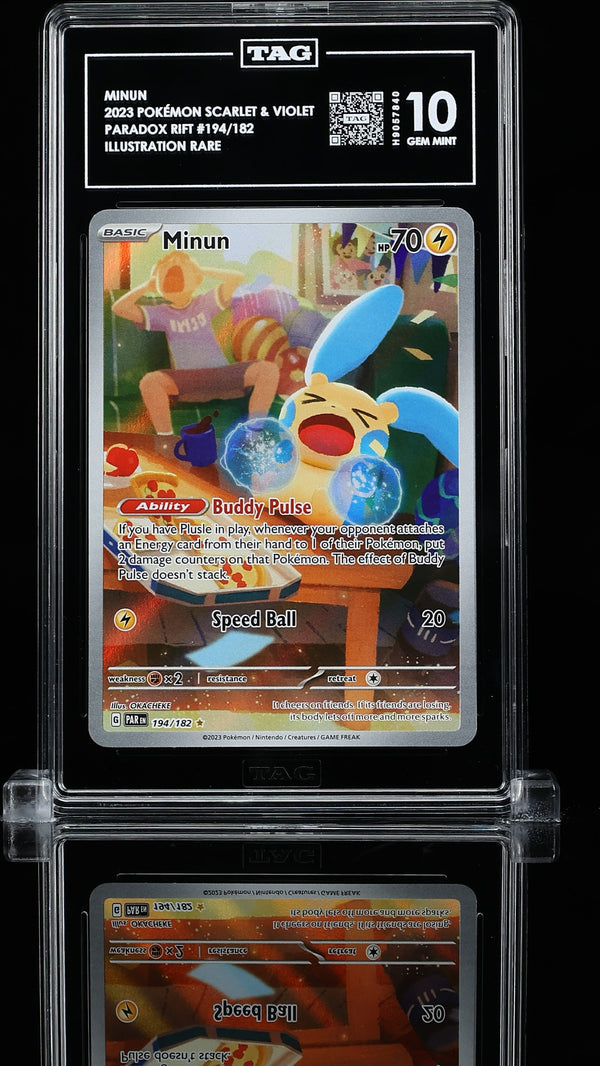 Carta Pokémon Minun · Paradox Rift #194/182 (TAG 10) — pieza única en Moon's Collectibles México