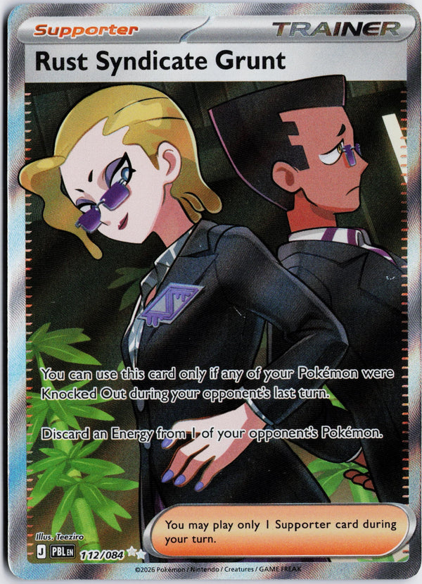 Carta Pokémon Rust Syndicate Grunt · Pitch Black #112/084 (NM) — pieza única en Moon's Collectibles México