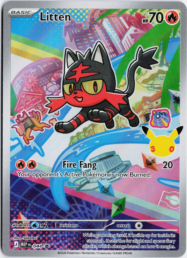Carta Pokémon Litten · Mega Evolution Black Star Promos #044 (NM) — pieza única en Moon's Collectibles México