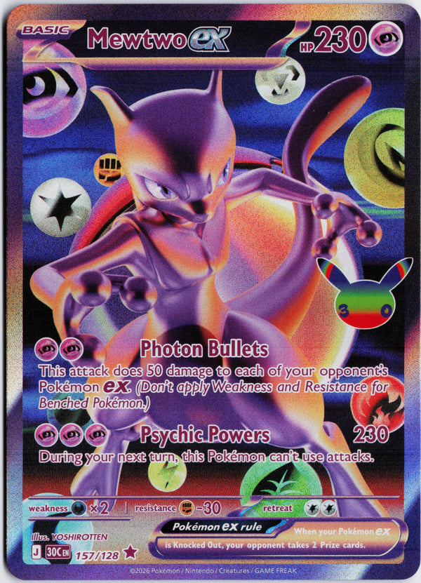 Carta Pokémon Mewtwo ex · 30th Celebration #157/128 (NM) — pieza única en Moon's Collectibles México