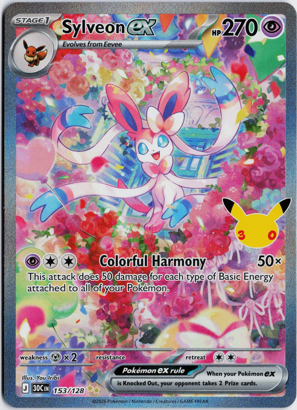 Carta Pokémon Sylveon ex · 30th Celebration #153/128 (NM) — pieza única en Moon's Collectibles México