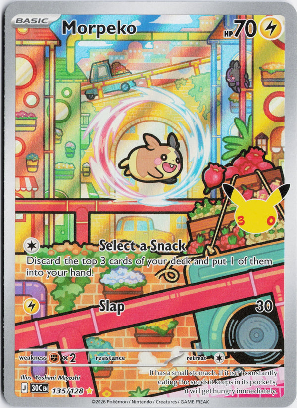 Carta Pokémon Morpeko · 30th Celebration #135/128 (NM) — pieza única en Moon's Collectibles México