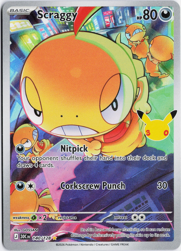 Carta Pokémon Scraggy · 30th Celebration #140/128 (NM) — pieza única en Moon's Collectibles México