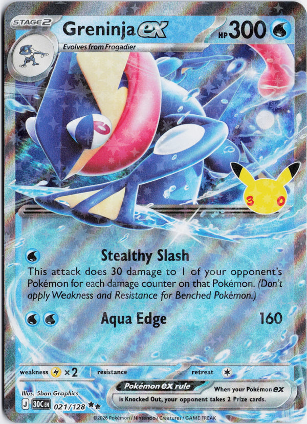 Carta Pokémon Greninja ex · 30th Celebration #021/128 (NM) — pieza única en Moon's Collectibles México
