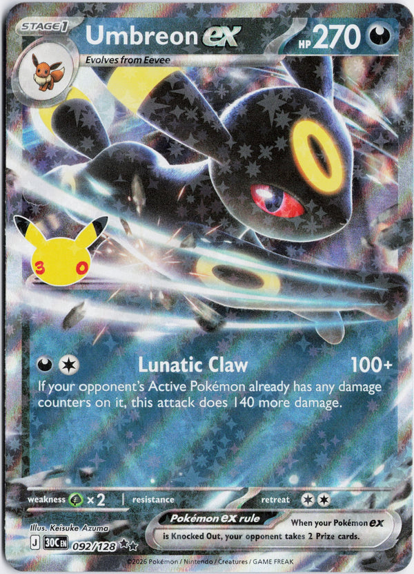 Carta Pokémon Umbreon ex · 30th Celebration #092/128 (NM) — pieza única en Moon's Collectibles México