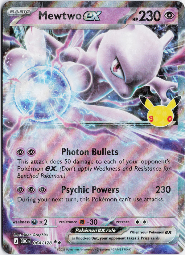 Carta Pokémon Mewtwo ex · 30th Celebration #064/128 (NM) — pieza única en Moon's Collectibles México