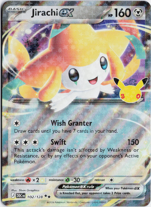Carta Pokémon Jirachi ex · 30th Celebration #102/128 (NM) — pieza única en Moon's Collectibles México
