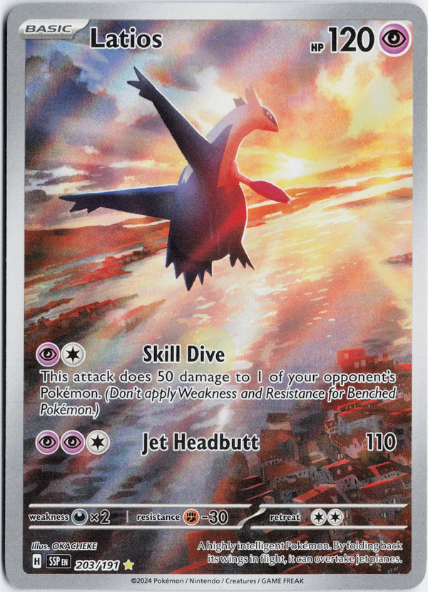 Carta Pokémon Latios · Surging Sparks #203/191 (NM) — pieza única en Moon's Collectibles México