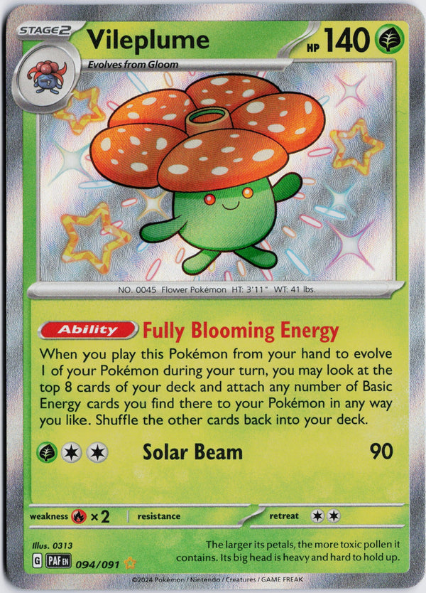 Carta Pokémon Vileplume · Paldean Fates #094/091 (NM) — pieza única en Moon's Collectibles México