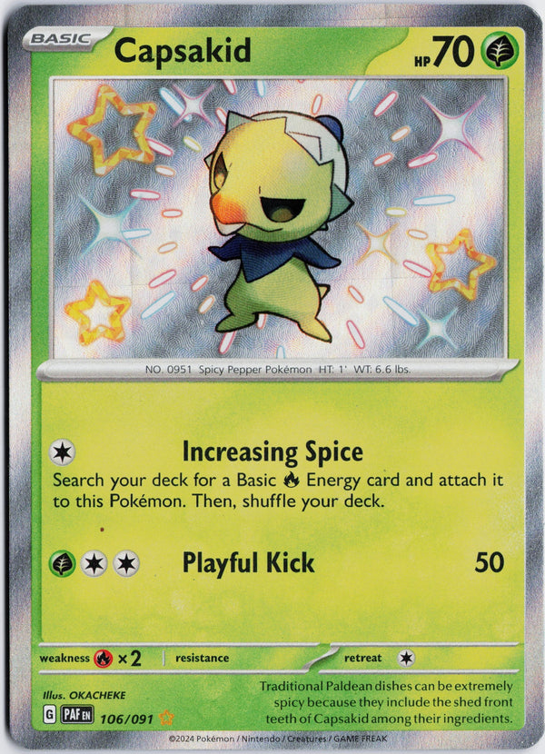 Carta Pokémon Capsakid · Paldean Fates #106/091 (NM) — pieza única en Moon's Collectibles México