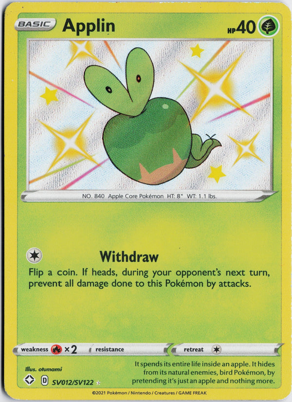Carta Pokémon Applin · Shining Fates Shiny Vault #SV012/SV122 (NM) — pieza única en Moon's Collectibles México