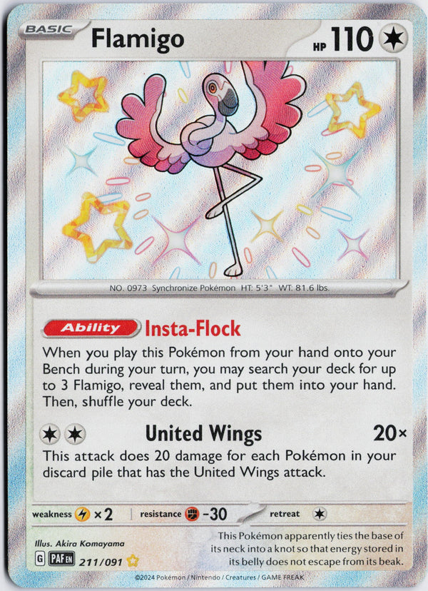 Carta Pokémon Flamigo · Paldean Fates #211/091 (NM) — pieza única en Moon's Collectibles México