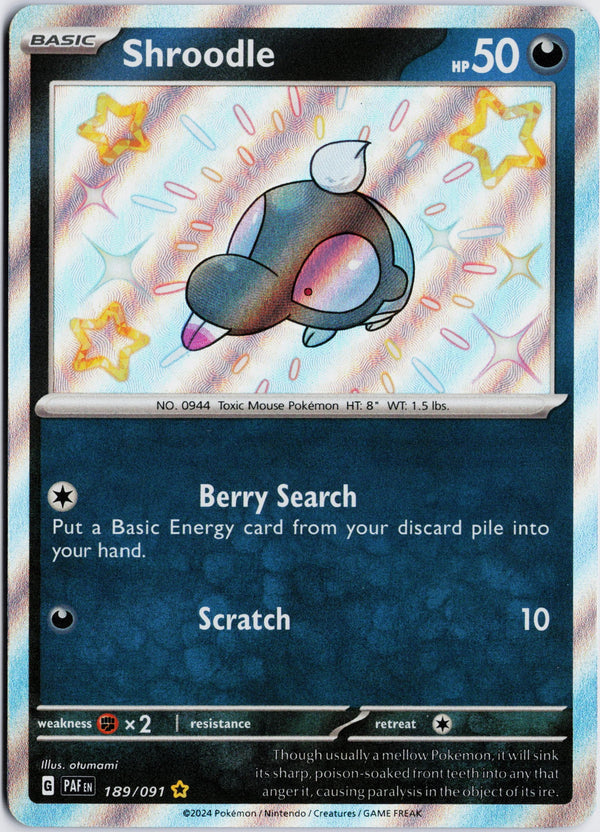 Carta Pokémon Shroodle · Paldean Fates #189/091 (NM) — pieza única en Moon's Collectibles México