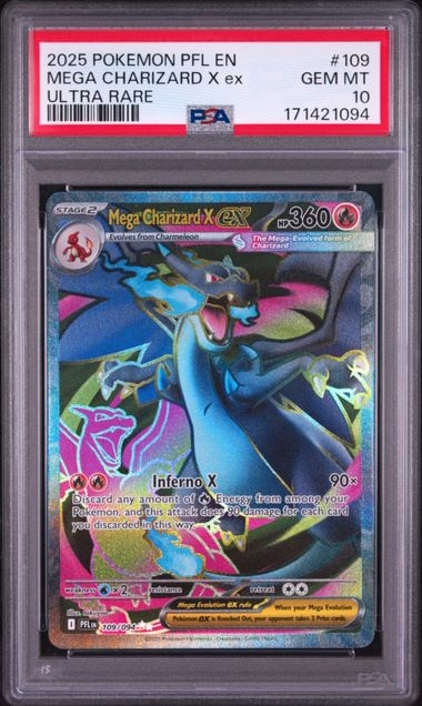 Carta Pokémon Mega Charizard X ex · Phantasmal Flames #109/094 (PSA 10) — pieza única en Moon's Collectibles México