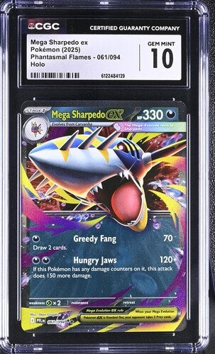 Carta Pokémon Mega Sharpedo ex · Phantasmal Flames #061/094 (CGC 10) — pieza única en Moon's Collectibles México