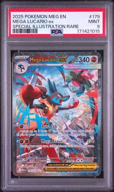 Carta Pokémon Mega Lucario ex · Mega Evolution #179/132 (PSA 9) — pieza única en Moon's Collectibles México