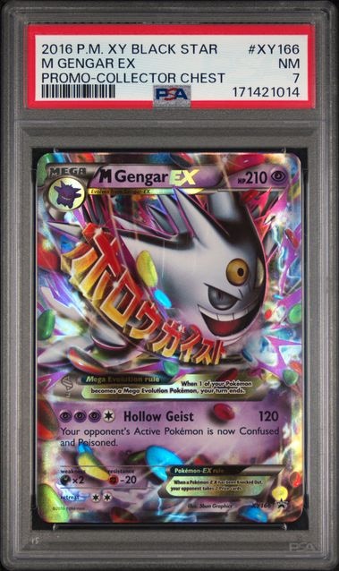 Carta Pokémon M Gengar-EX · XY Black Star Promos #XY166 (PSA 7) — pieza única en Moon's Collectibles México