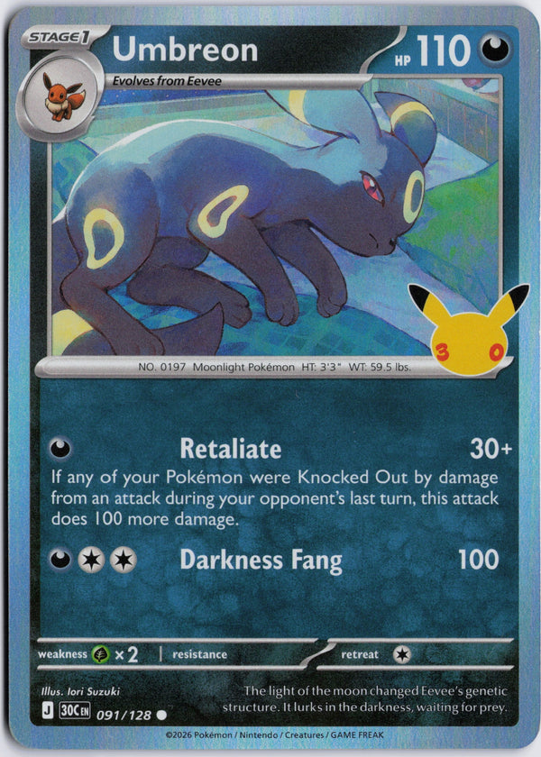 Carta Pokémon Umbreon · 30th Celebration #091/128 (NM) — pieza única en Moon's Collectibles México