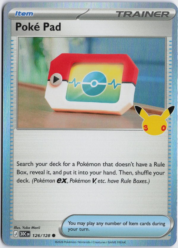 Carta Pokémon Poké Pad · 30th Celebration #126/128 (NM) — pieza única en Moon's Collectibles México