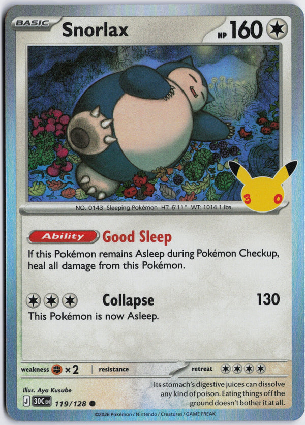 Carta Pokémon Snorlax · 30th Celebration #119/128 (NM) — pieza única en Moon's Collectibles México