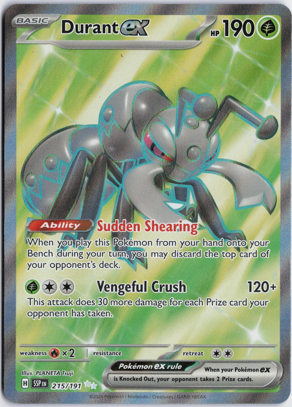 Carta Pokémon Durant ex · Surging Sparks #215/191 (NM) — pieza única en Moon's Collectibles México