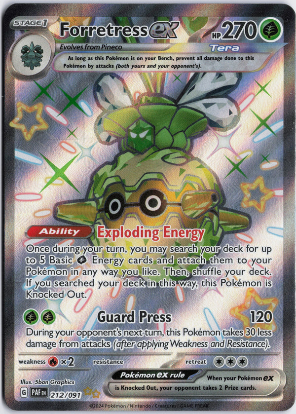 Carta Pokémon Forretress ex · Paldean Fates #212/091 (NM) — pieza única en Moon's Collectibles México