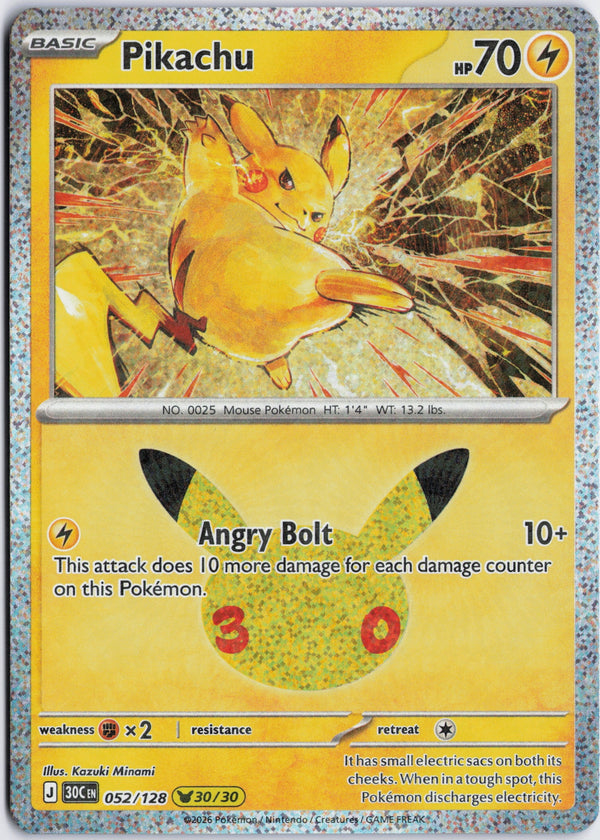 Carta Pokémon Pikachu · 30th Celebration #052/128 (NM) — pieza única en Moon's Collectibles México