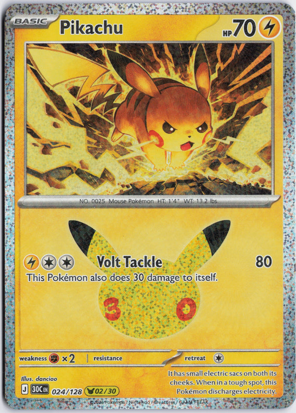 Carta Pokémon Pikachu · 30th Celebration #024/128 (NM) — pieza única en Moon's Collectibles México