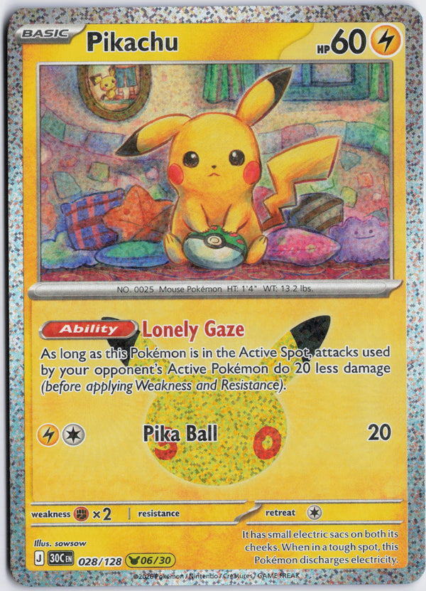 Carta Pokémon Pikachu · 30th Celebration #028/128 (NM) — pieza única en Moon's Collectibles México
