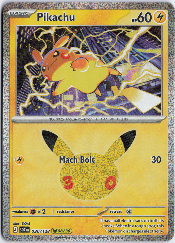 Carta Pokémon Pikachu · 30th Celebration #030/128 (NM) — pieza única en Moon's Collectibles México