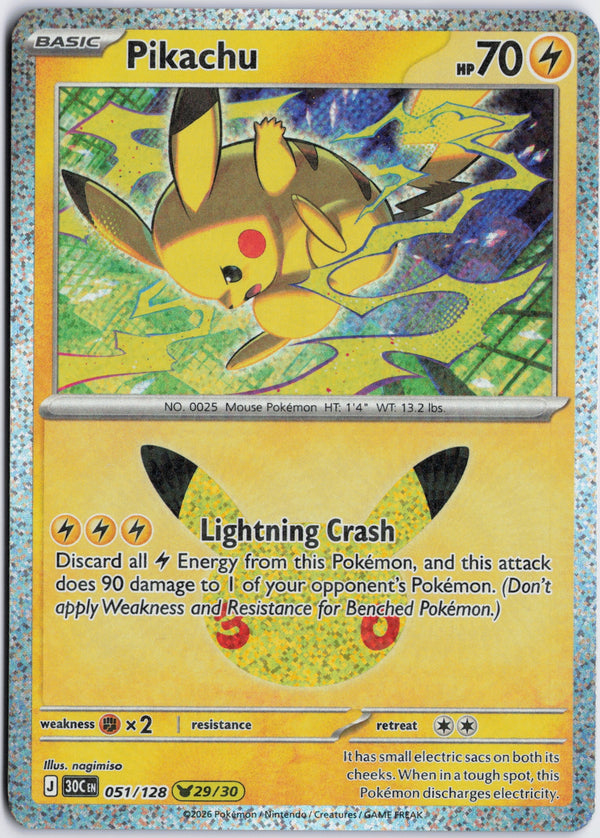 Carta Pokémon Pikachu · 30th Celebration #051/128 (NM) — pieza única en Moon's Collectibles México