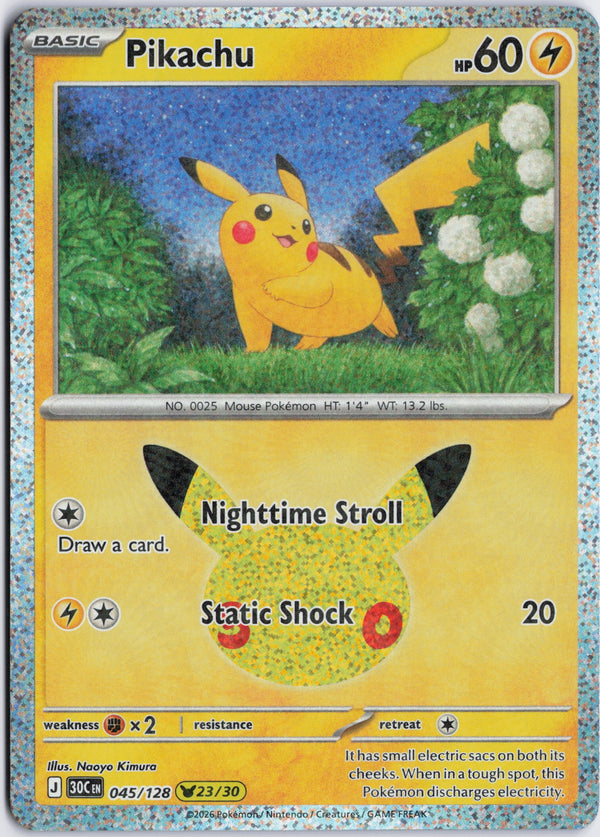 Carta Pokémon Pikachu · 30th Celebration #045/128 (NM) — pieza única en Moon's Collectibles México