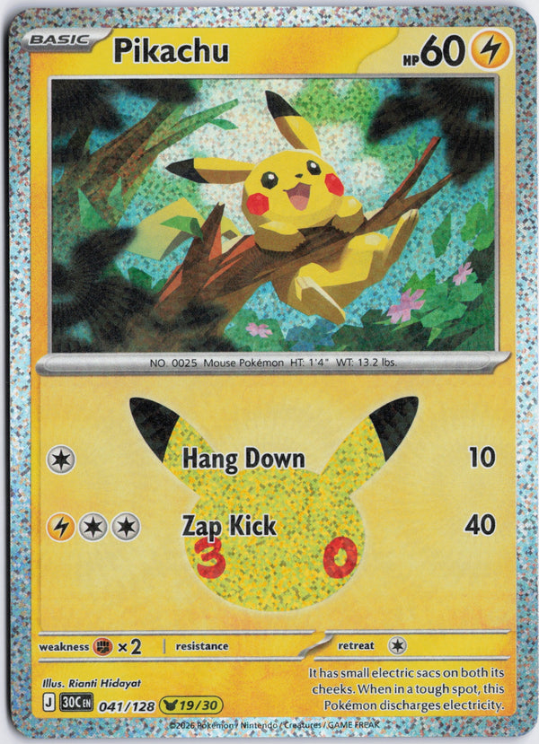 Carta Pokémon Pikachu · 30th Celebration #041/128 (NM) — pieza única en Moon's Collectibles México
