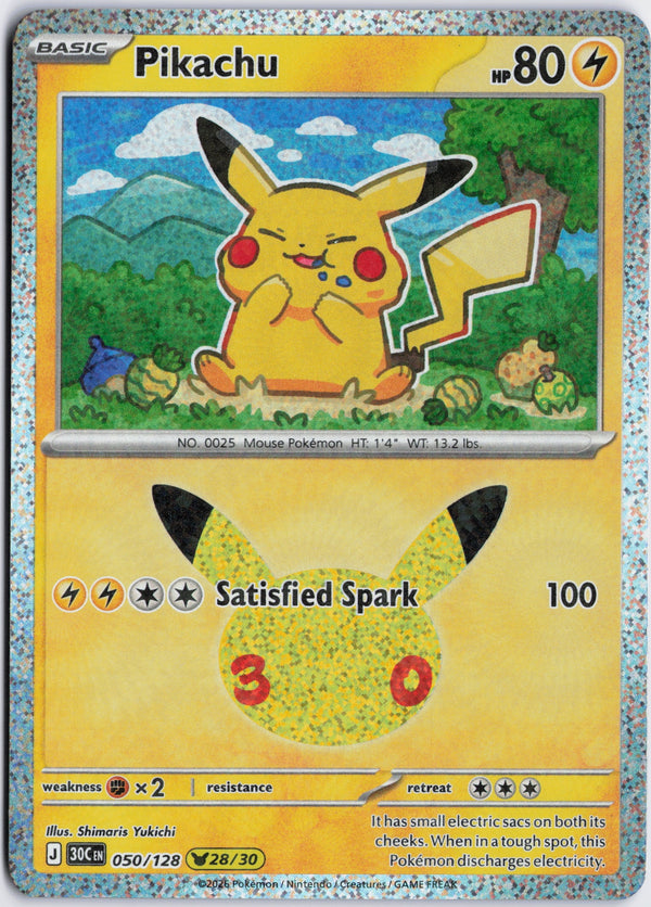 Carta Pokémon Pikachu · 30th Celebration #050/128 (NM) — pieza única en Moon's Collectibles México