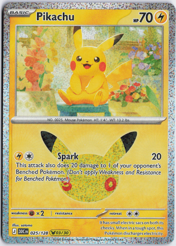 Carta Pokémon Pikachu · 30th Celebration #025/128 (NM) — pieza única en Moon's Collectibles México