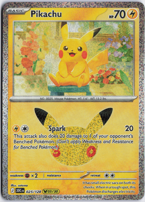Carta Pokémon Pikachu · 30th Celebration #025/128 (NM) — pieza única en Moon's Collectibles México