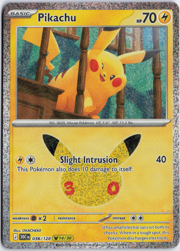 Carta Pokémon Pikachu · 30th Celebration #036/128 (NM) — pieza única en Moon's Collectibles México