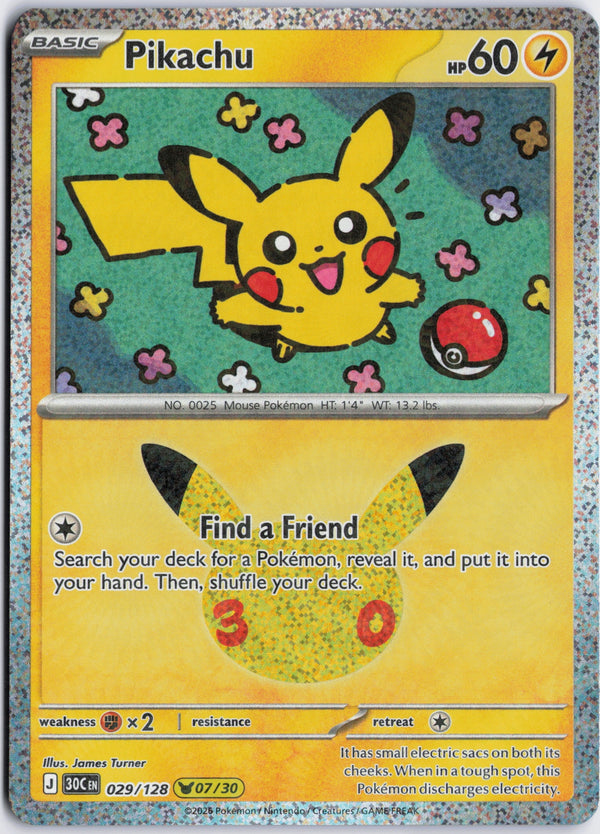 Carta Pokémon Pikachu · 30th Celebration #029/128 (NM) — pieza única en Moon's Collectibles México