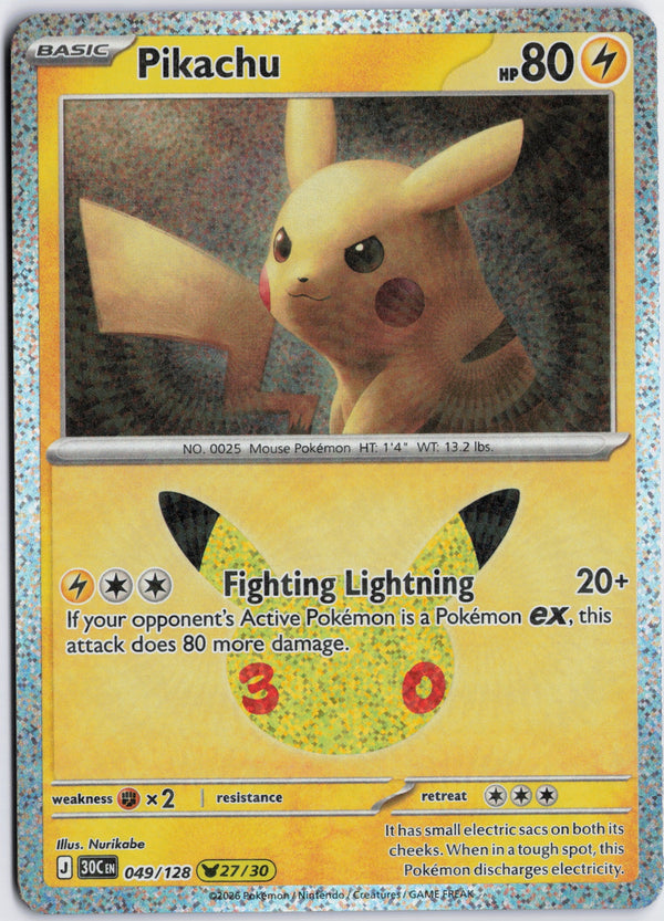 Carta Pokémon Pikachu · 30th Celebration #049/128 (NM) — pieza única en Moon's Collectibles México