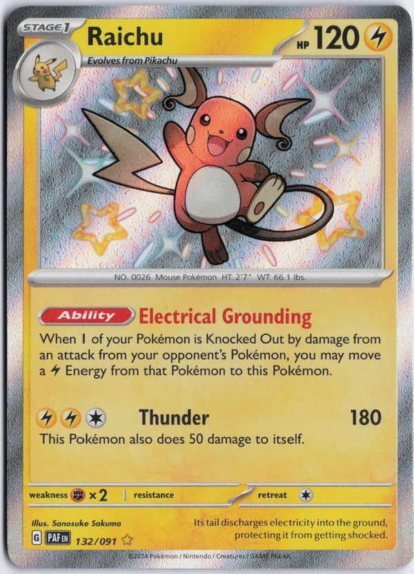 Carta Pokémon Raichu · Paldean Fates #132/091 (NM) — pieza única en Moon's Collectibles México