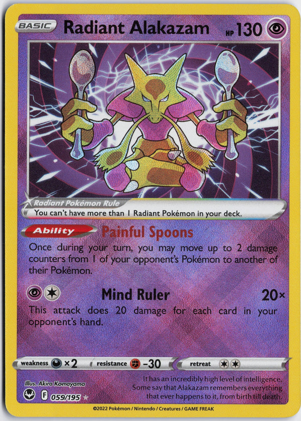 Carta Pokémon Radiant Alakazam · Silver Tempest #059/195 (NM) — pieza única en Moon's Collectibles México