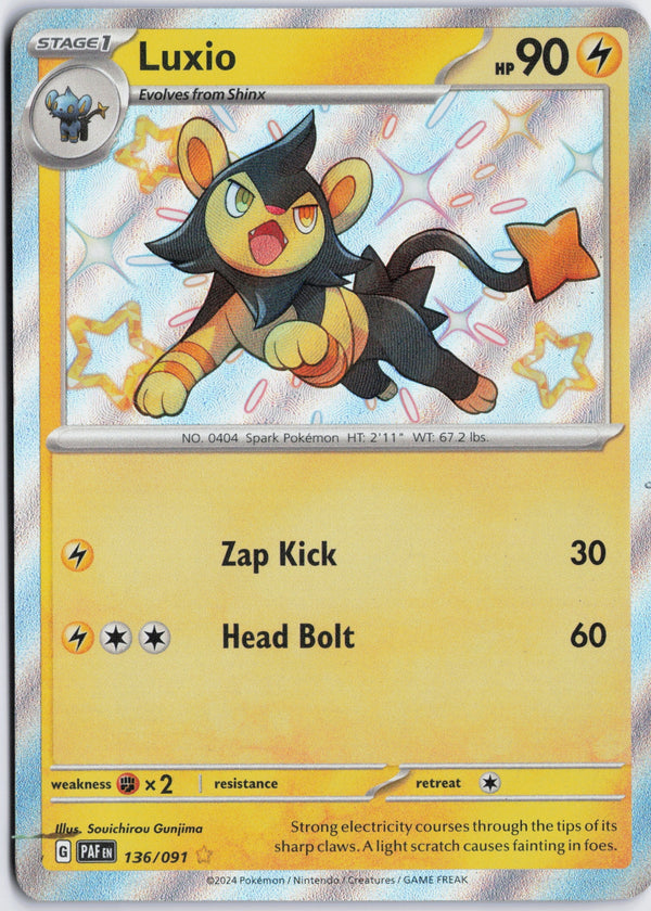 Carta Pokémon Luxio · Paldean Fates #136/091 (NM) — pieza única en Moon's Collectibles México