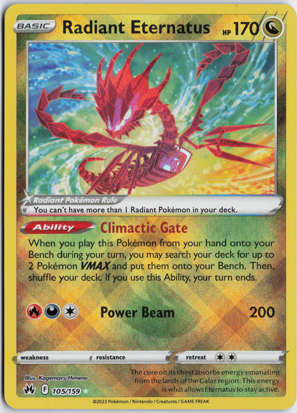 Carta Pokémon Radiant Eternatus · Crown Zenith #105/159 (NM) — pieza única en Moon's Collectibles México