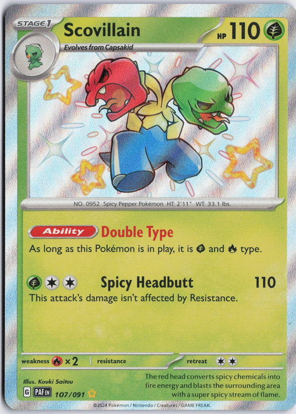 Carta Pokémon Scovillain · Paldean Fates #107/091 (NM) — pieza única en Moon's Collectibles México
