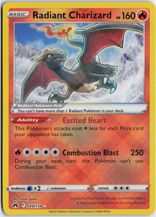 Carta Pokémon Radiant Charizard · Crown Zenith #020/159 (NM) — pieza única en Moon's Collectibles México