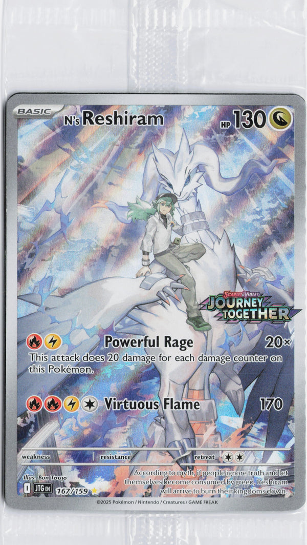 Carta Pokémon N's Reshiram · Journey Together #167/159 (NM) — pieza única en Moon's Collectibles México