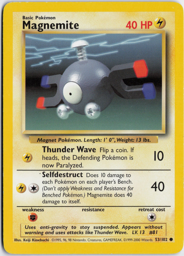 Carta Pokémon Magnemite · Base #53/102 (LP) — pieza única en Moon's Collectibles México