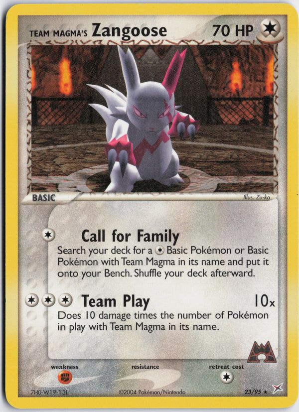 Carta Pokémon Team Magma's Zangoose · Team Magma vs Team Aqua #23/95 (NM) — pieza única en Moon's Collectibles México