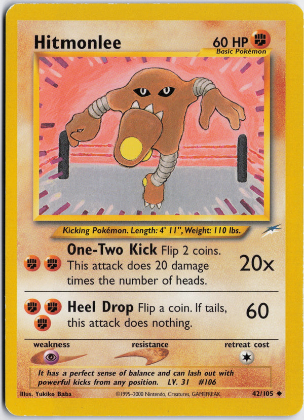 Carta Pokémon Hitmonlee · Neo Destiny #42/105 (LP) — pieza única en Moon's Collectibles México